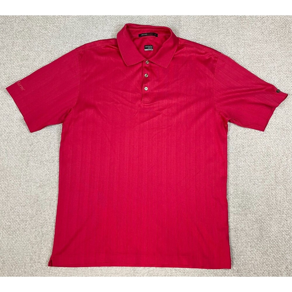 Nike Tiger Woods Golf Polo Shirt Men's Large Red Fit-Dry State Farm Logo